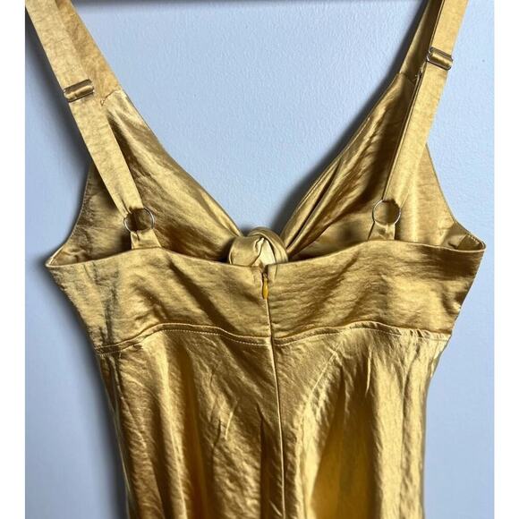 Here Comes the Sun Golden Yellow Satin Midi Dress with Tie Front Y2K Size Medium - Picture 7 of 8